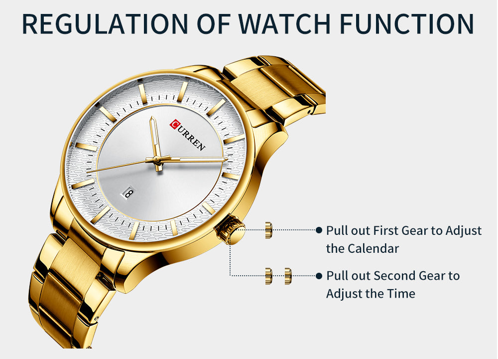 YSYH Luxury Gold Quartz Watches Men Stainless Steel Strap Wristwatch Auto Date Clock Male Classic Watch