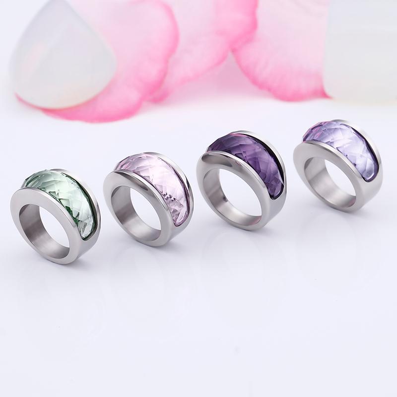 Rossny Wedding Crystal Party All Rings Gold/Silver Stainless Steel Colorful Stone Charm-Rossny