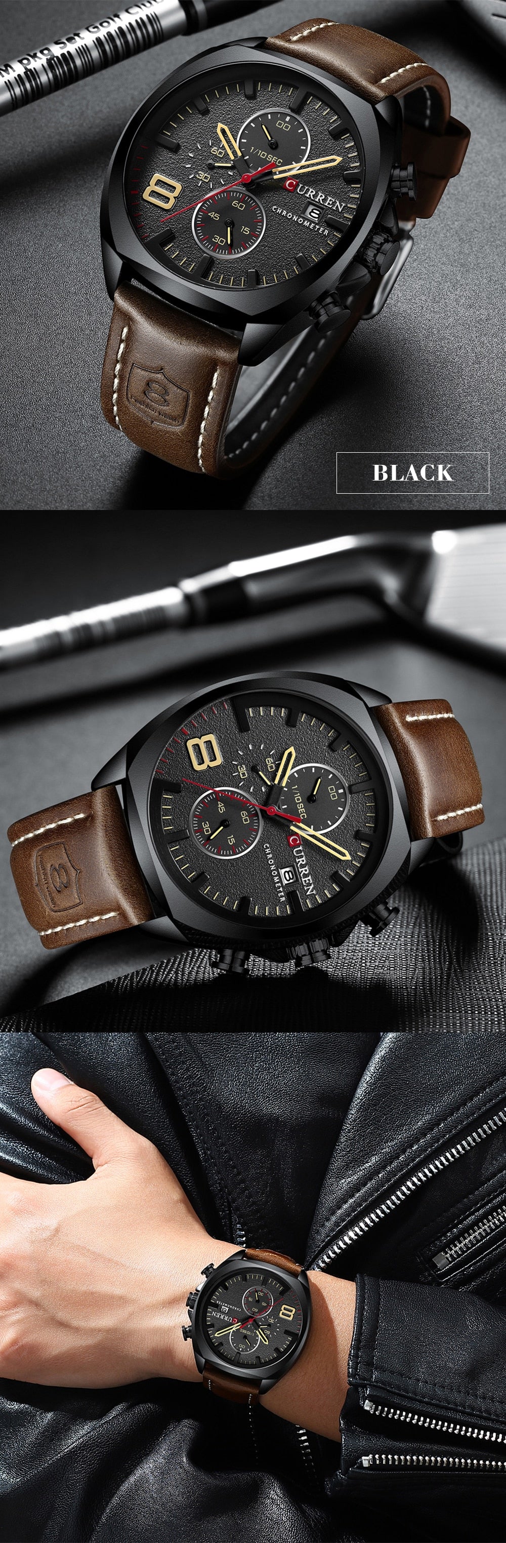 YSYH Chronograph Men's Watches Luxury Leather Quartz Watch Men Military Sport Wrist Watch