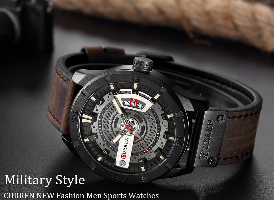 YSYH Men Military Sports Watches Men's Quartz Date Clock Man Casual Leather Wristwatches
