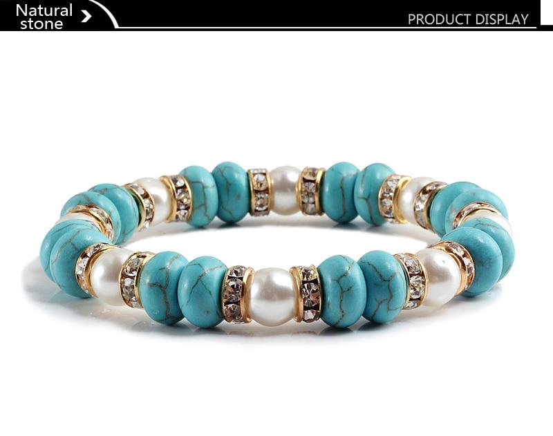 Vintage Boho Blue Turquoises Beads Strand Bracelet-Bracelet-Rossny