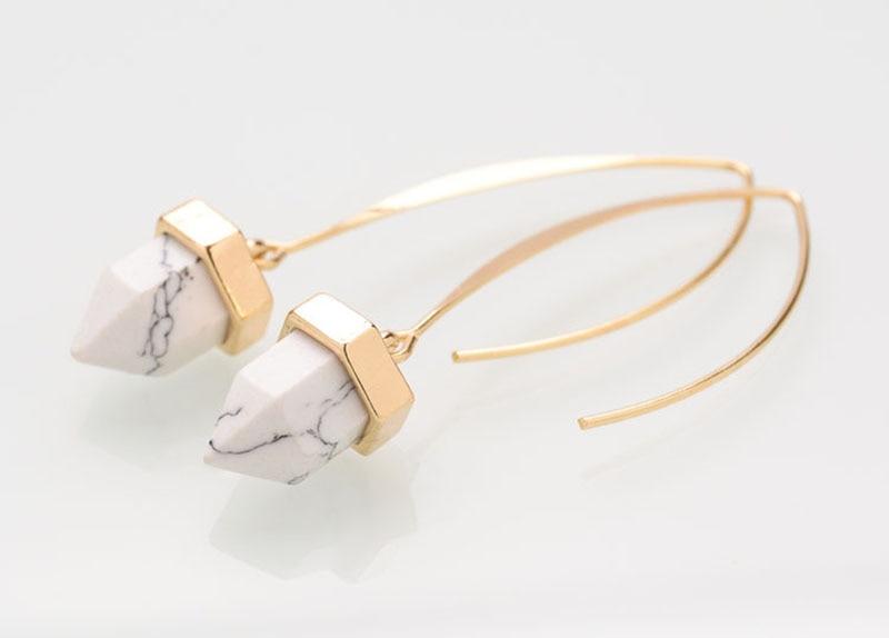 U shape drop natural Turquoise gold dangle earrings-Eearrings-Rossny
