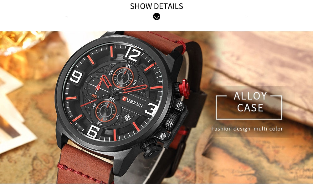 YSYH Sports Watches Chronograph Military Quartz Date Men's Wristwatch Leather Strap Male Clock