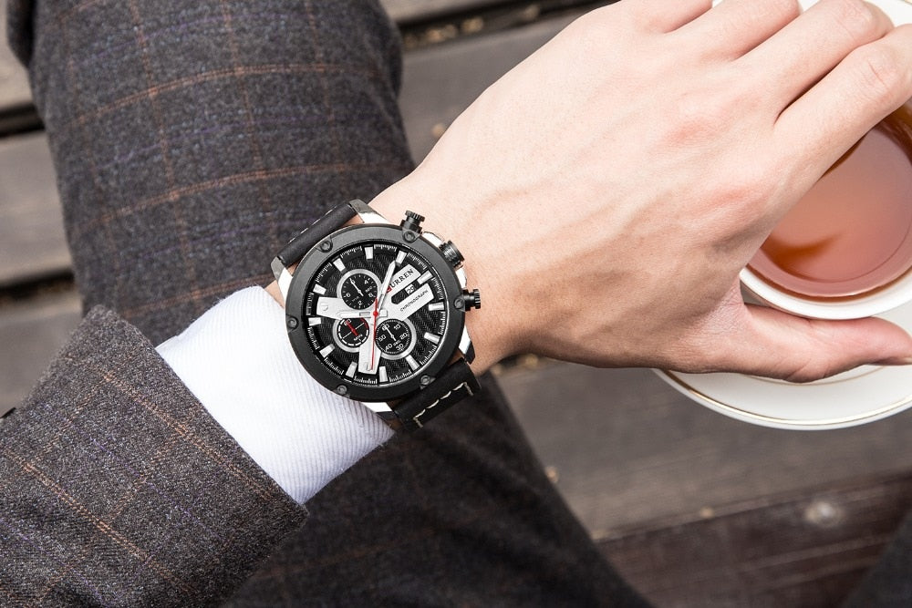 YSYH Luxury Men Multifunction Watch Leather Quartz Wistwatches With Gifts For Men