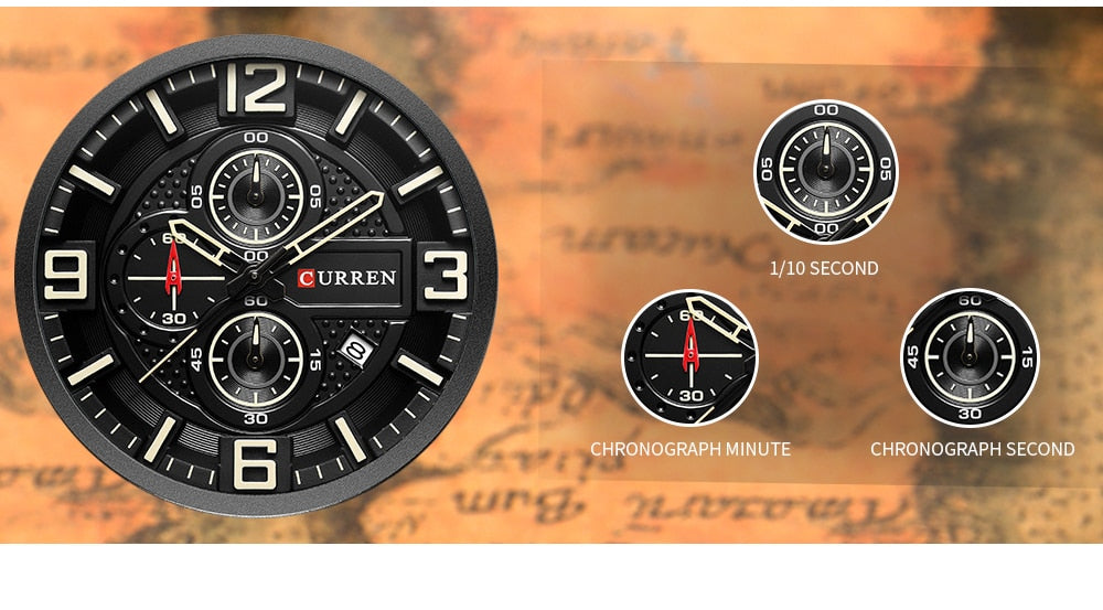 YSYH Sports Watches Chronograph Military Quartz Date Men's Wristwatch Leather Strap Male Clock