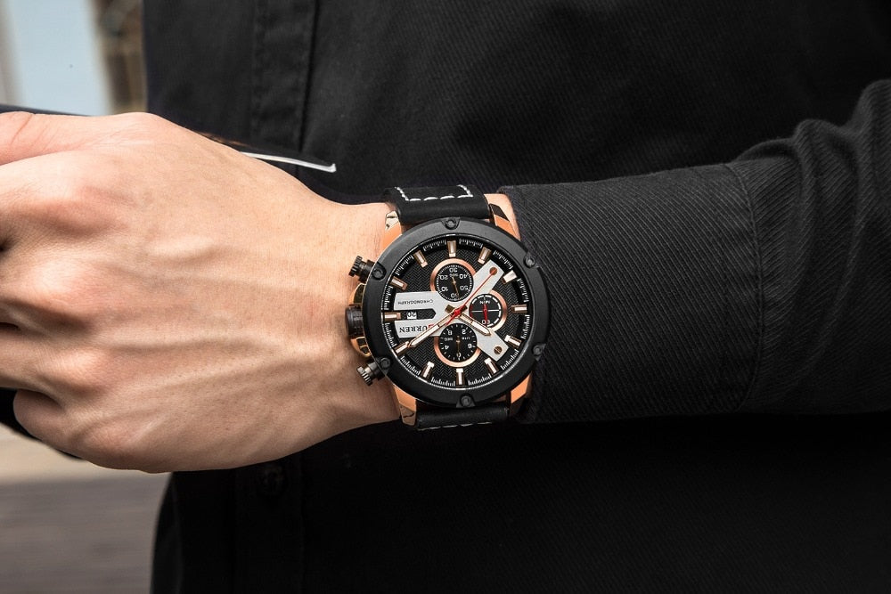 YSYH Luxury Men Multifunction Watch Leather Quartz Wistwatches With Gifts For Men