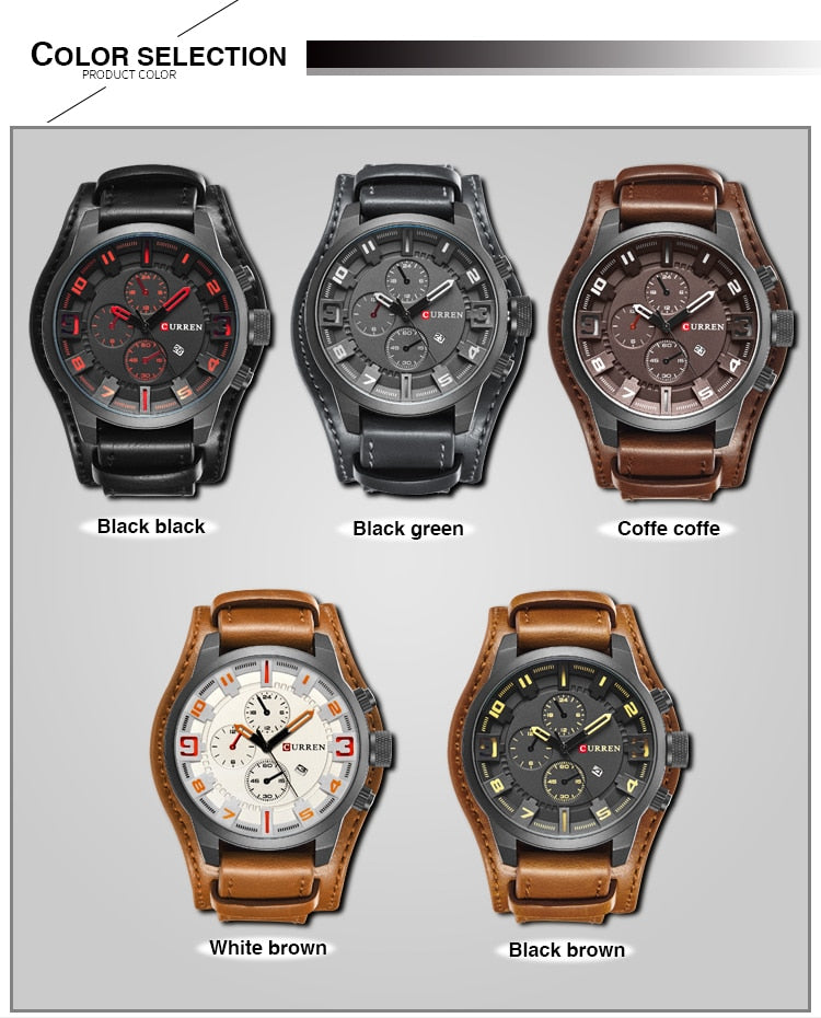 YSYH Watch Men Military Quartz Watch Luxury Leather Sports Wristwatch