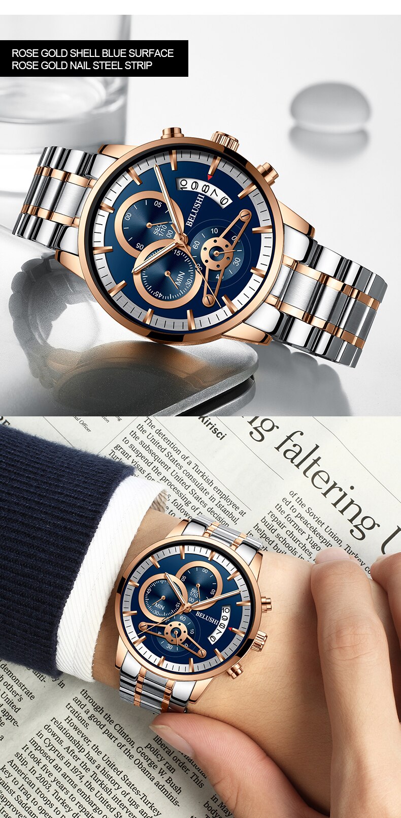 YSYH quartz watch men's gold business watch countdown calendar reloj hombre