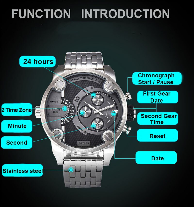 YSYH Man Watches Large Dial Men's Sports Wrist Watch Waterproof Double Time Zone Chronograph Men's Quartz Clock New
