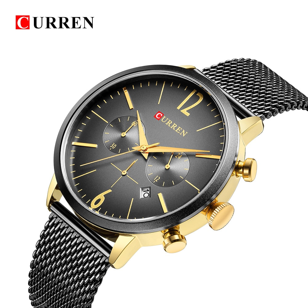 YSYH Mens Sport Watches Creative Design Chronograph Quartz Wristwatch Steel Band Date Clock