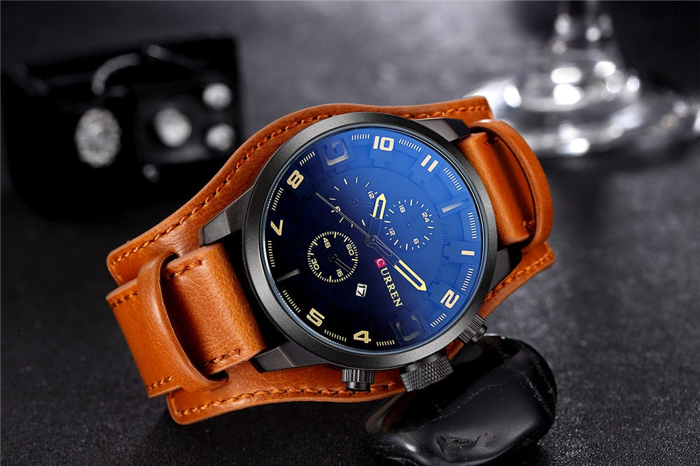 YSYH Casual Quartz Analog Military Sports Wristwatch Leather Strap Male Clock