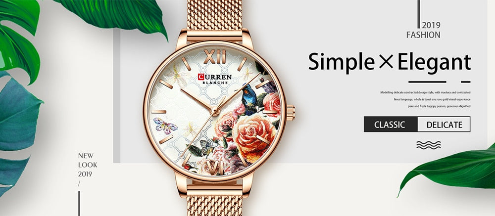 YSYH Beautiful Flower Design Watches Women Fashion Casual Leather Wristwatch Ladies Watch Female Clock Women's Quartz Watch