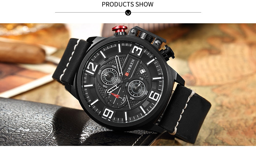 YSYH Sports Watches Chronograph Military Quartz Date Men's Wristwatch Leather Strap Male Clock
