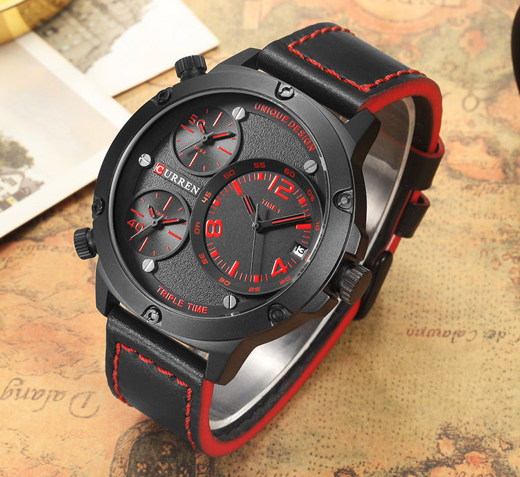 YSYH Casual Wristwatch Military Quartz Men's Watch Multiple Time Zone Leather Strap Male Clock