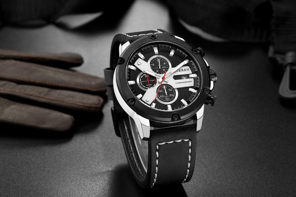 YSYH Luxury Men Multifunction Watch Leather Quartz Wistwatches With Gifts For Men