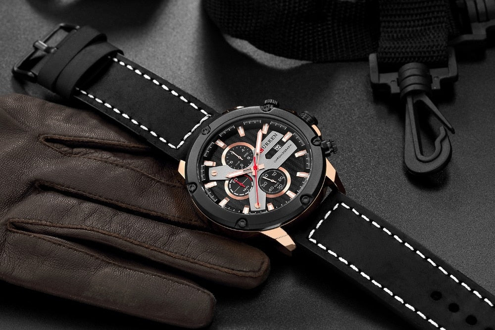 YSYH Luxury Men Multifunction Watch Leather Quartz Wistwatches With Gifts For Men