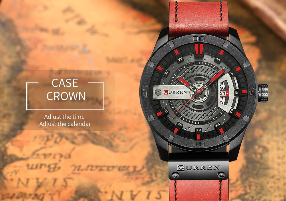 YSYH Men's Sports Quartz-Watches Calendar Leather Strap Waterproof Wristwatch Male Clock Montre Homme