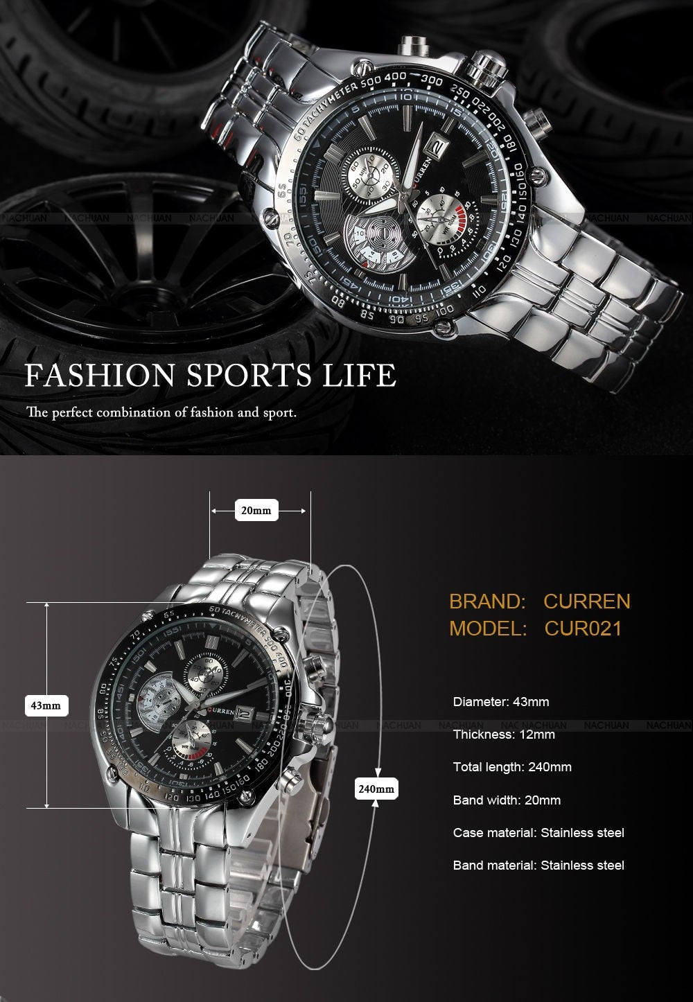 YSYH Full Stainless Steel Quartz Watches Mens Sport Wristwatch Waterproof Male Clock erkek saat Gifts