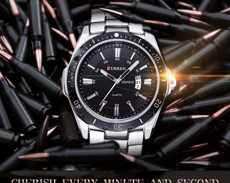 YSYH Men's Watches Luxury Fashion Business Quartz Wristwatch Full Steel Band Date Waterproof