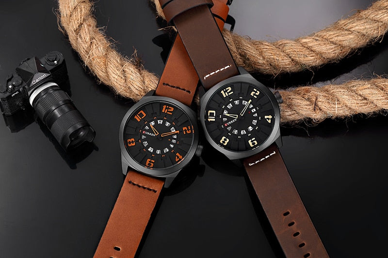 YSYH Luxury Brand Sports Wristwatch Display Date Men's Quartz Watch Leather Strap Waterproof Male Clock
