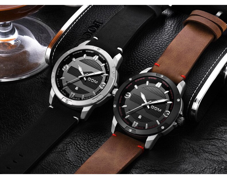 YSYH Men's Watch Waterproof Sports Casual Quartz Watch Men Leather Strap Luminous Pointer Multifunction Clock