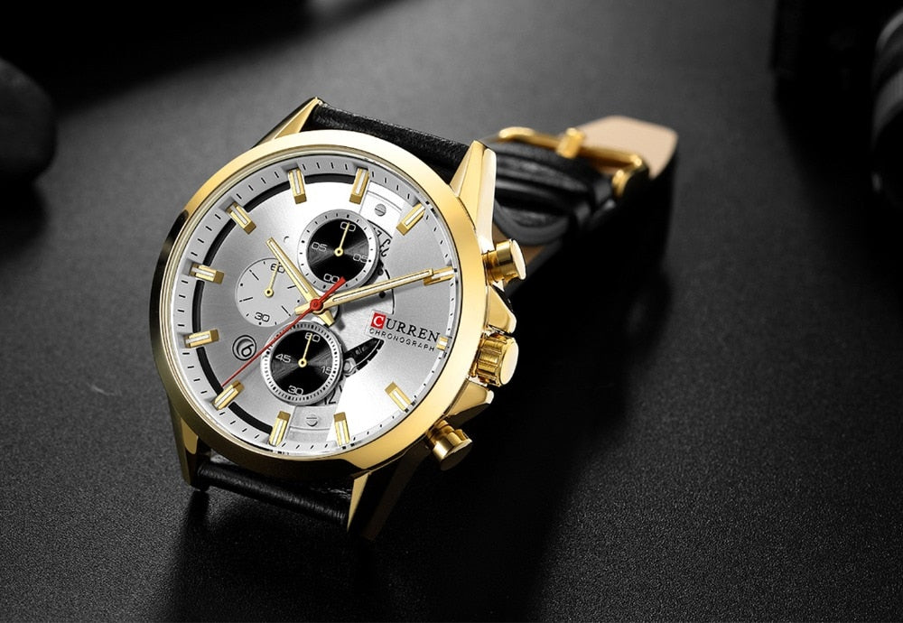 YSYH Men's Sports Watch with Chronograph Leather Strap Watches Quartz Wristwatch