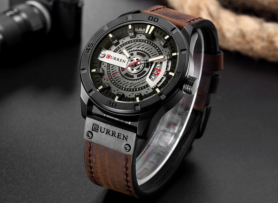 YSYH Men Military Sports Watches Men's Quartz Date Clock Man Casual Leather Wristwatches