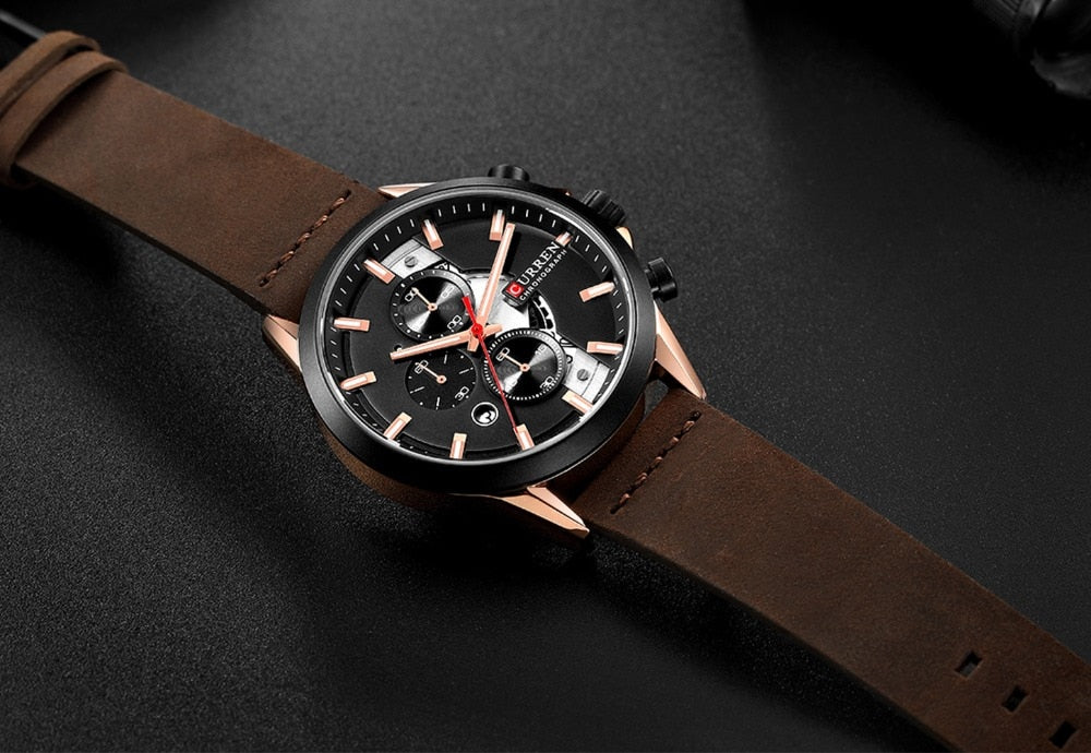 YSYH Men's Sports Watch with Chronograph Leather Strap Watches Quartz Wristwatch