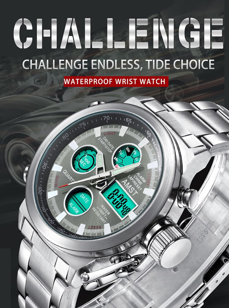 YSYH New Men's Wristwatch Clock Digital Dual Display Watch Male Multi-function Quartz Clock 50M Waterproof Chronograph