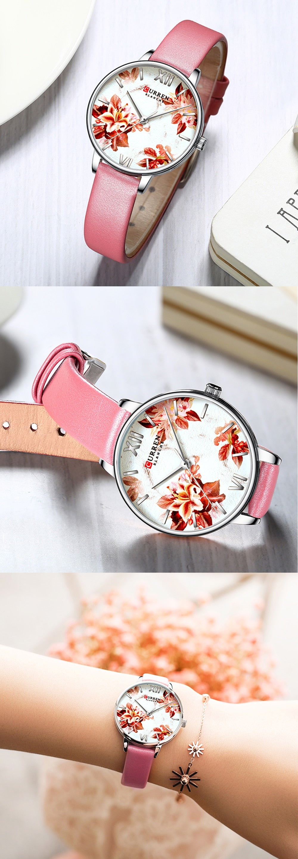 YSYH Beautiful Flower Design Watches Women Fashion Casual Leather Wristwatch Ladies Watch Female Clock Women's Quartz Watch