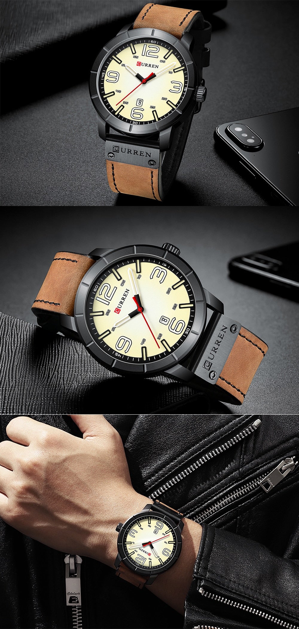 YSYH Classic Men's Watch Date Leather Strap Analog Military Quartz Wristwatch Clock