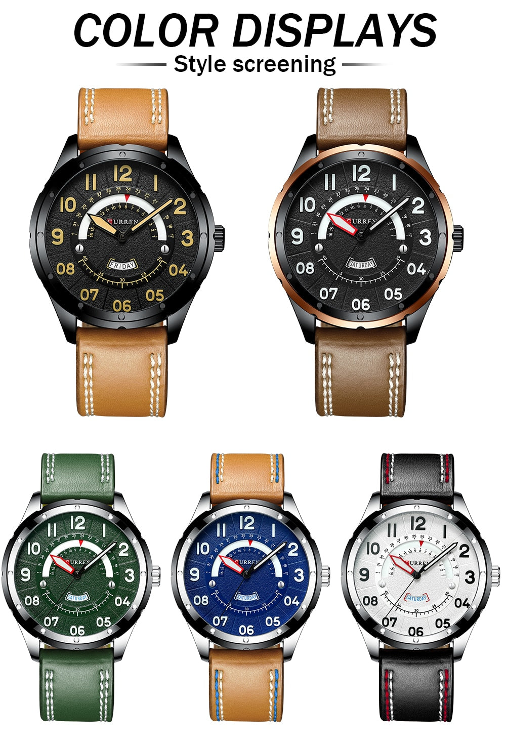 YSYH Casual Leather Strap Watch for Men Luxury Brand Military Green Clock Men Quartz Wristwatch Male Calendar Watch