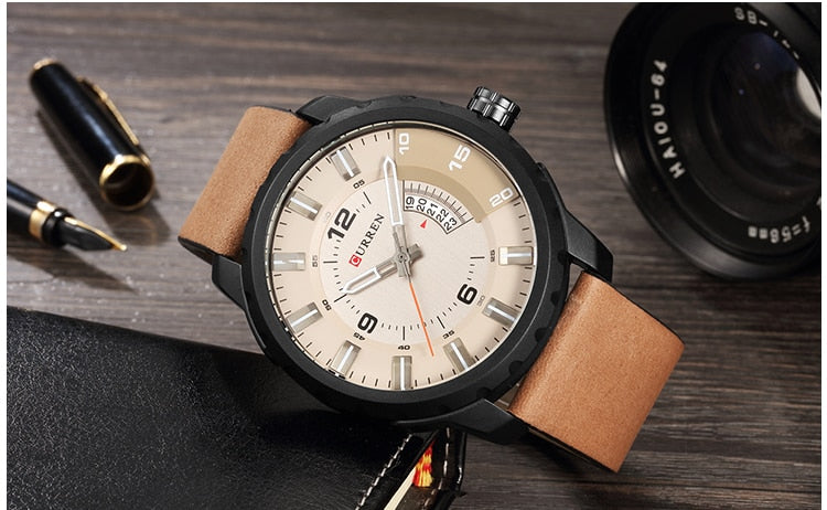 YSYH Men Sports Watches Dial Calendar Quartz Male Clock Leather Strap Watches Montre