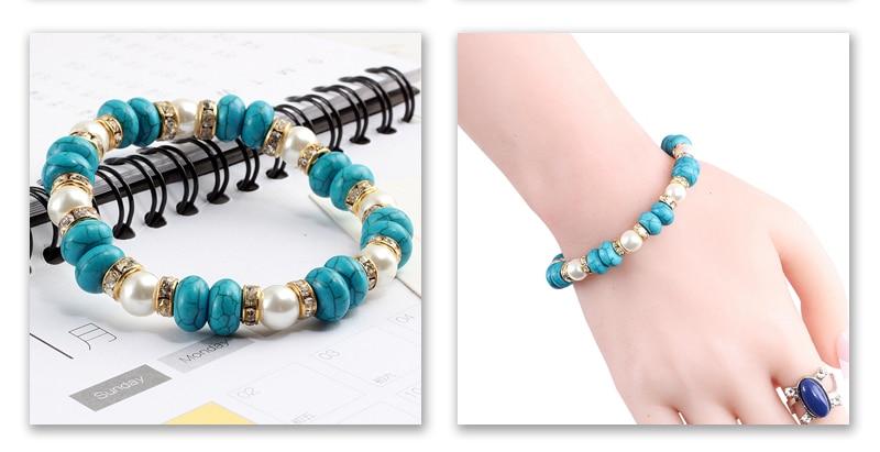 Vintage Boho Blue Turquoises Beads Strand Bracelet-Bracelet-Rossny