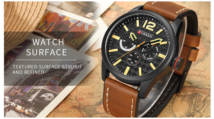 Luxury Brand YSYH Analog Sports Watch Leather Strap Quartz Men Wristwatch