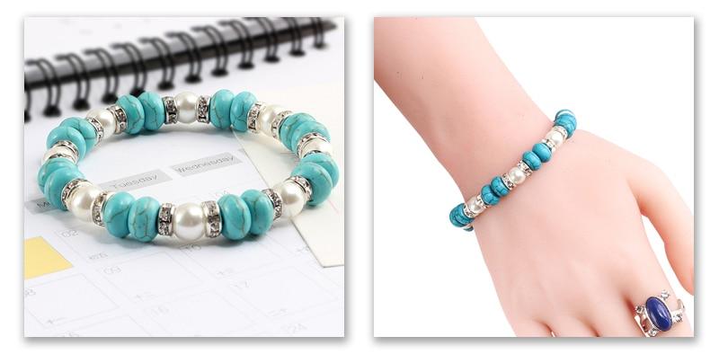 Vintage Boho Blue Turquoises Beads Strand Bracelet-Bracelet-Rossny