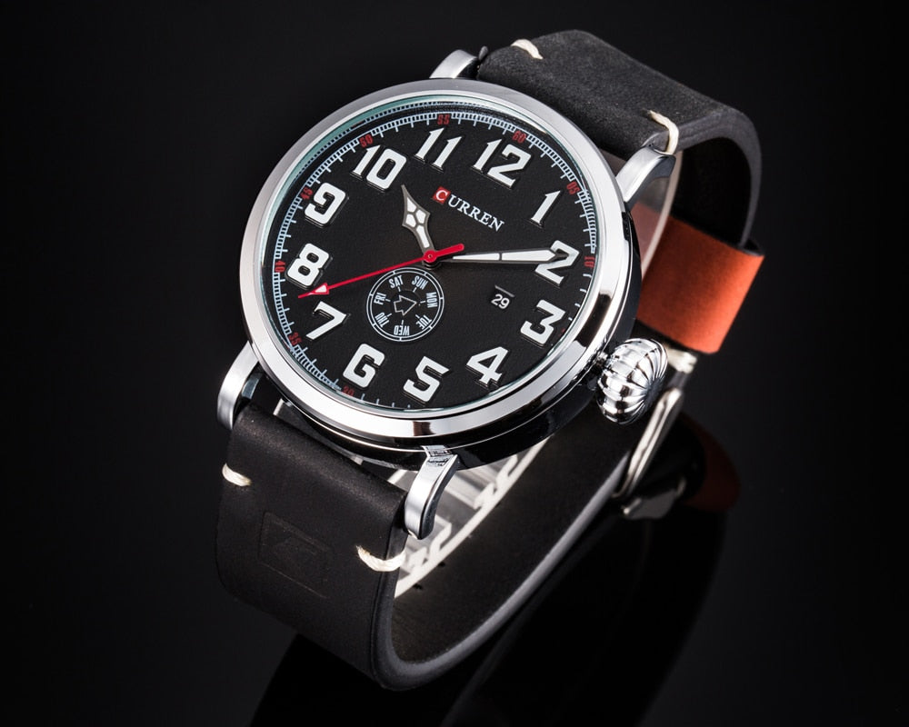 YSYH Leather Strap Men Watch Digital Dial Male Clock Display Date Week Quartz watch