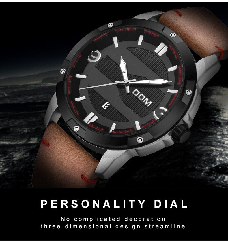 YSYH Men's Watch Waterproof Sports Casual Quartz Watch Men Leather Strap Luminous Pointer Multifunction Clock