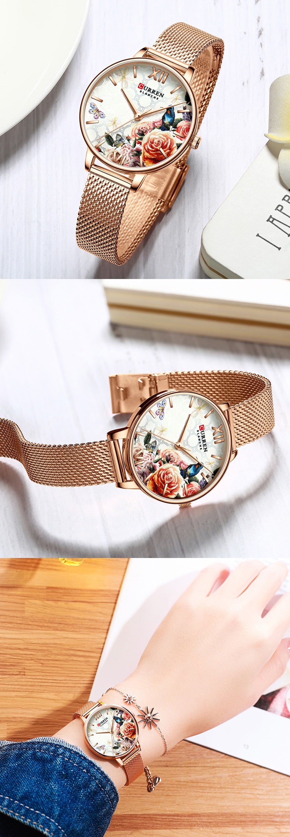 YSYH Beautiful Flower Design Watches Women Fashion Casual Leather Wristwatch Ladies Watch Female Clock Women's Quartz Watch