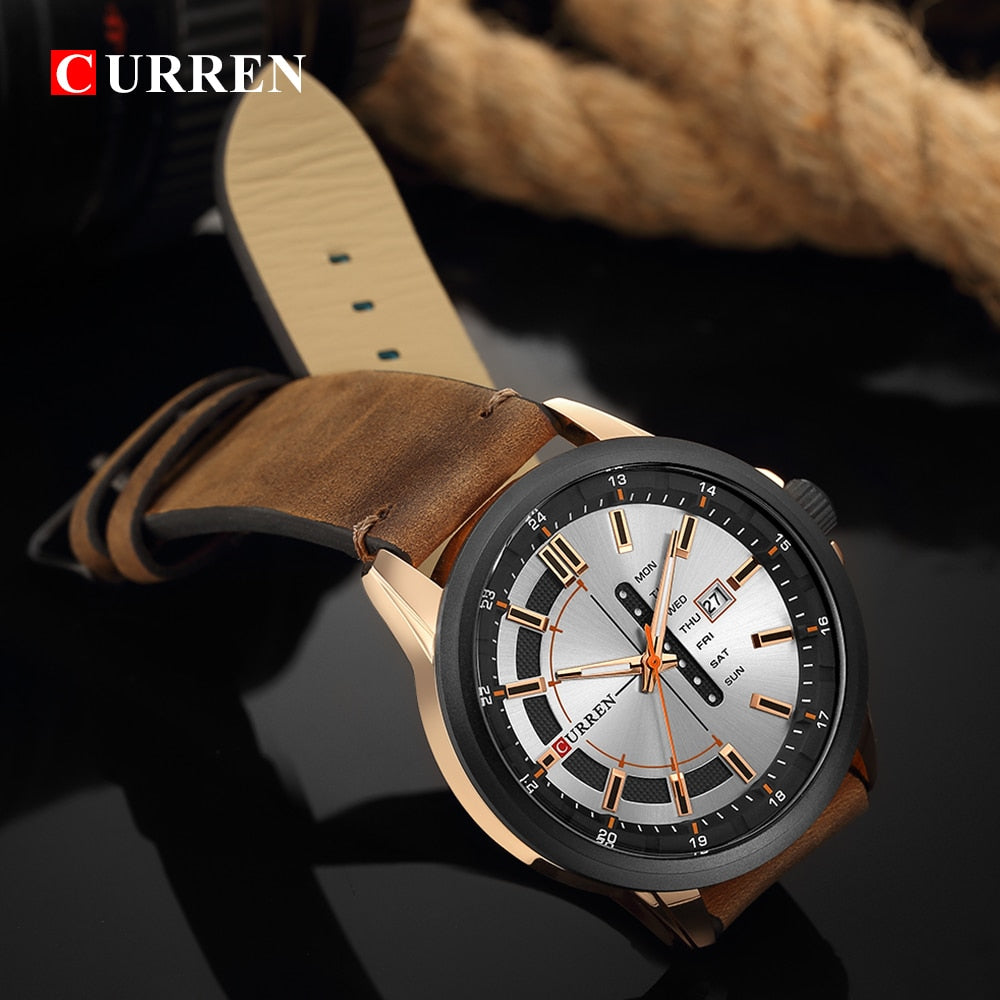 YSYH Leather Strap Watches Men Display Calendar Quartz Wrist Watch