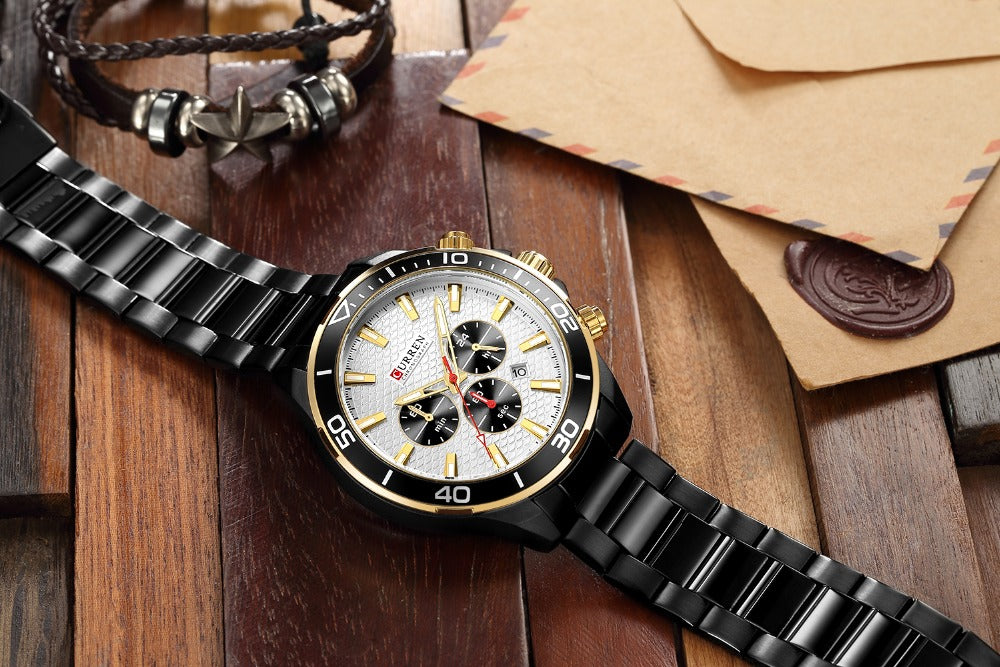 Mens Watches Luxury Quartz Stainless Steel Wristwatch YSYH Chronograph and Date