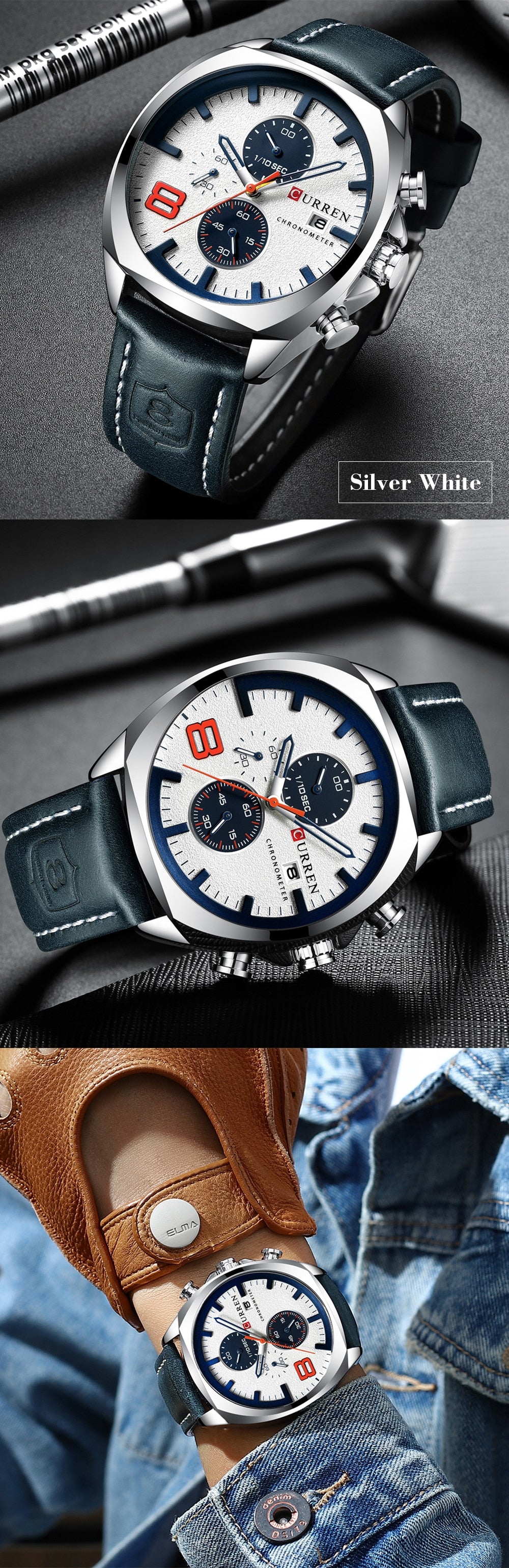 YSYH Chronograph Men's Watches Luxury Leather Quartz Watch Men Military Sport Wrist Watch