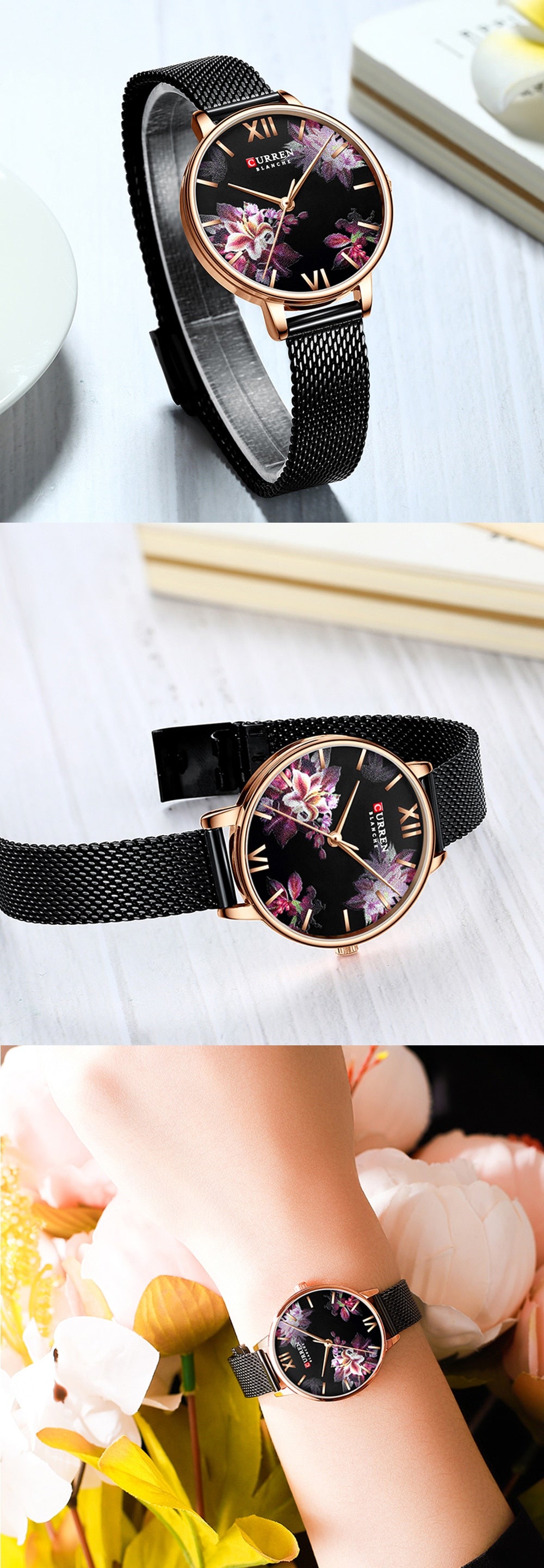 YSYH Beautiful Flower Design Watches Women Fashion Casual Leather Wristwatch Ladies Watch Female Clock Women's Quartz Watch