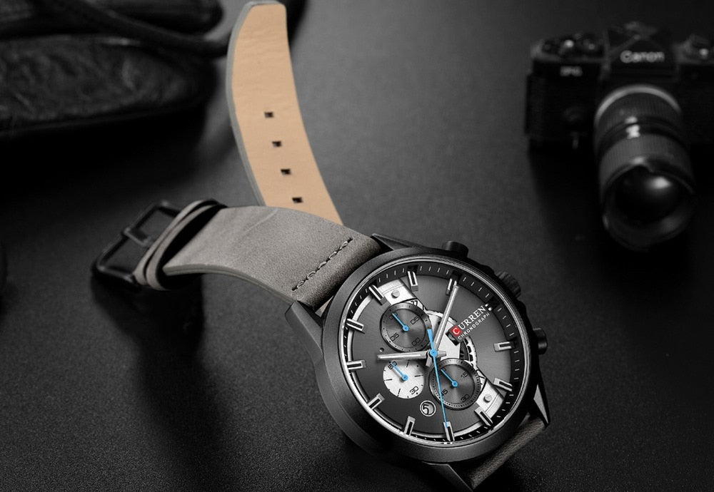 YSYH Luxury Chronograph Sports Men's Watch Casual Calendar Wristwatch with Leather Strap Male Clock