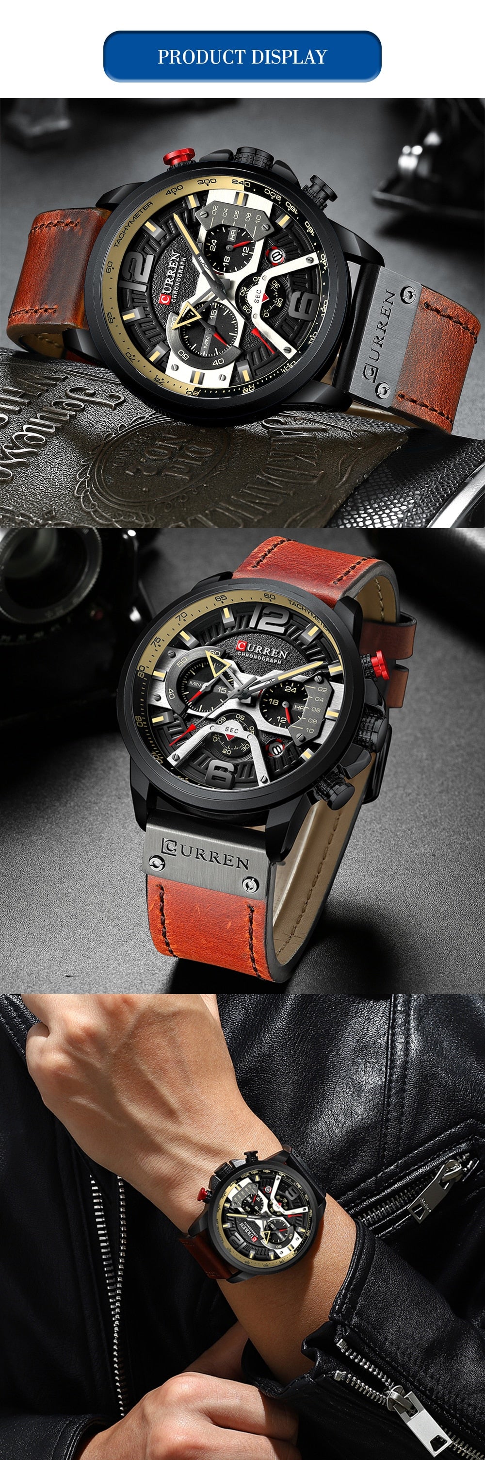 YSYH Luxury Leather SportsWatch Men Chronograph Quartz Man Clock