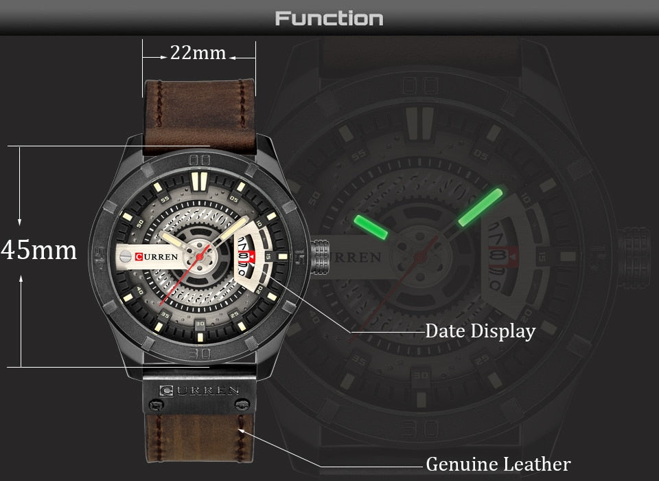 YSYH Men Military Sports Watches Men's Quartz Date Clock Man Casual Leather Wristwatches