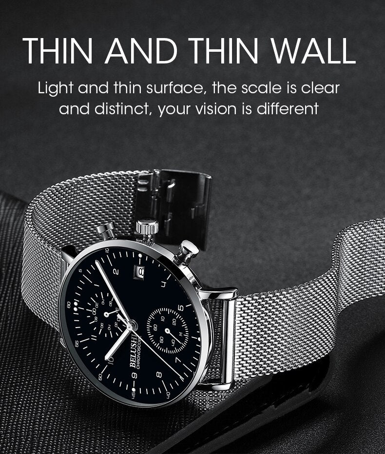 YSYH Man Watches Waterproof Sport Wrist Watch Clock Male Leather Strap Chronograph Men Gift Minimalist Watch