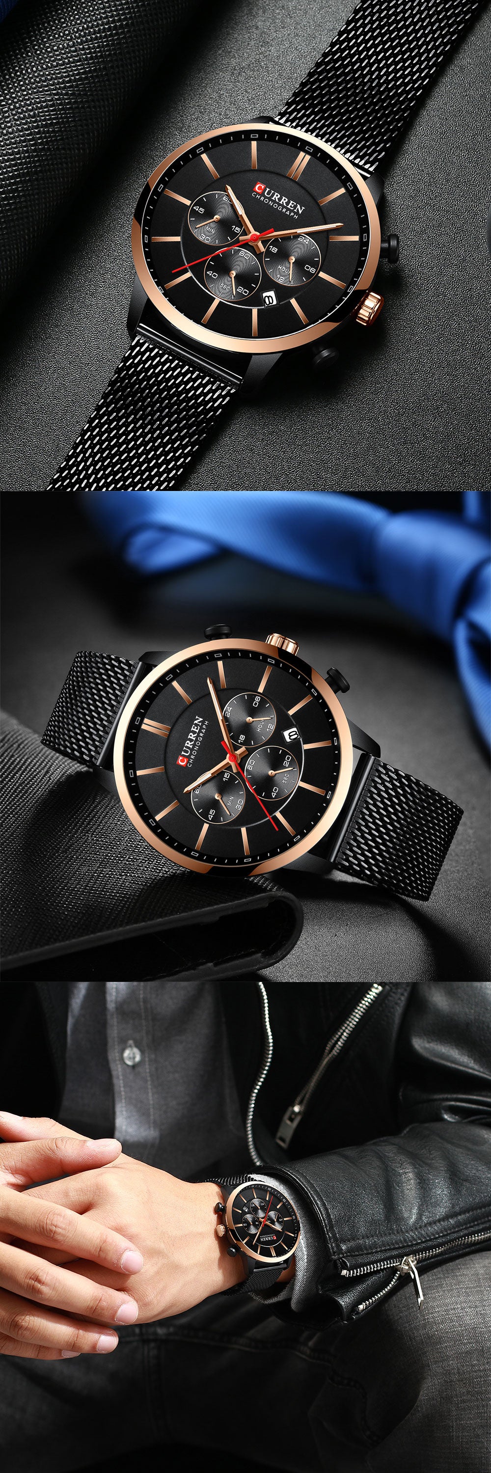 YSYH Watch Men Waterproof Sport Watches for Men Stainless Steel Mesh Band Quartz Clock Casual Wristwatch