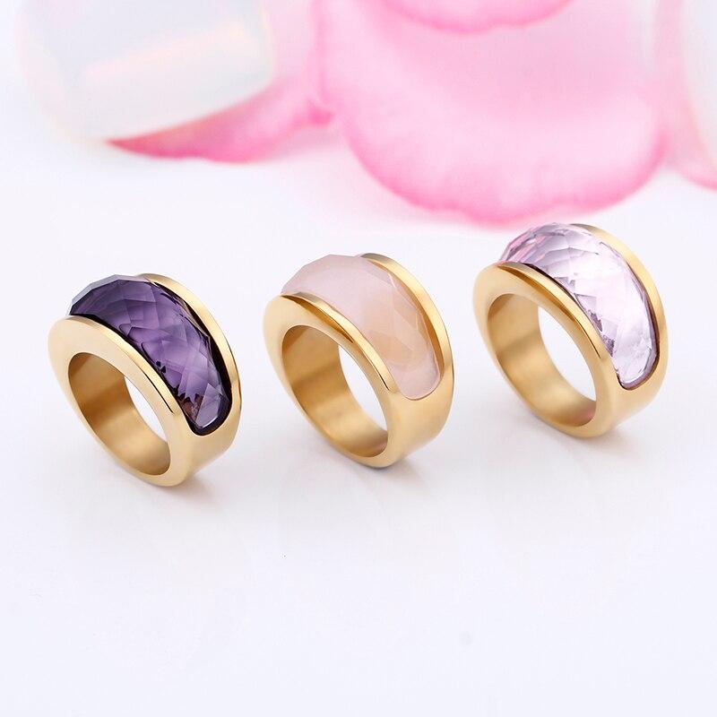 Rossny Wedding Crystal Party All Rings Gold/Silver Stainless Steel Colorful Stone Charm-Rossny