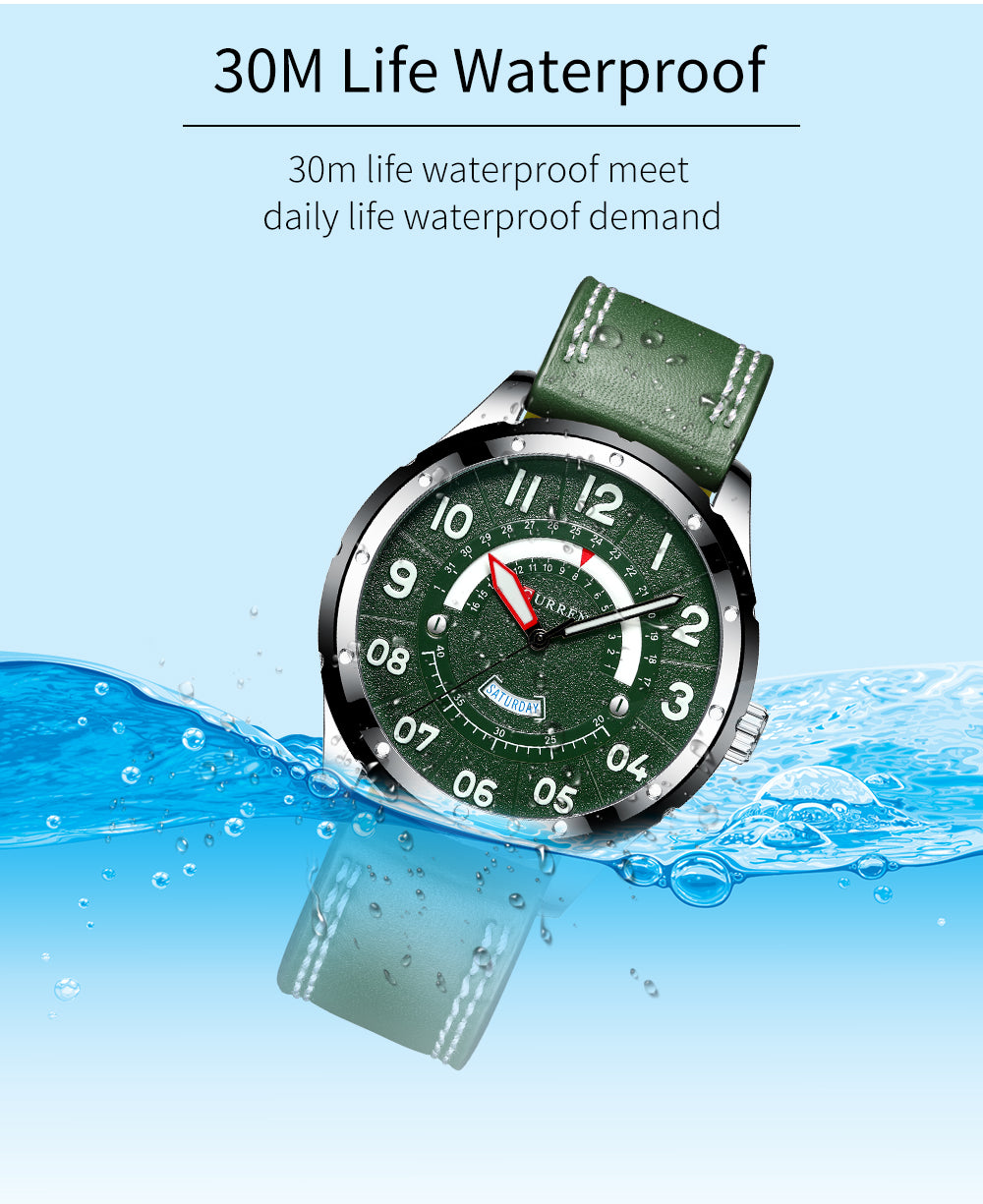 YSYH Casual Leather Strap Watch for Men Luxury Brand Military Green Clock Men Quartz Wristwatch Male Calendar Watch